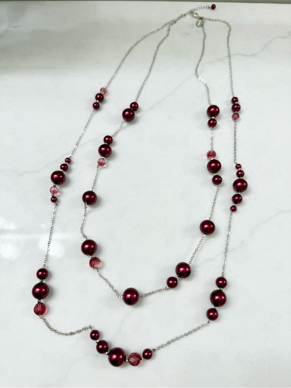 White House Black Market Long 2 Strand Burgundy Beaded Necklace - Women Jewelry